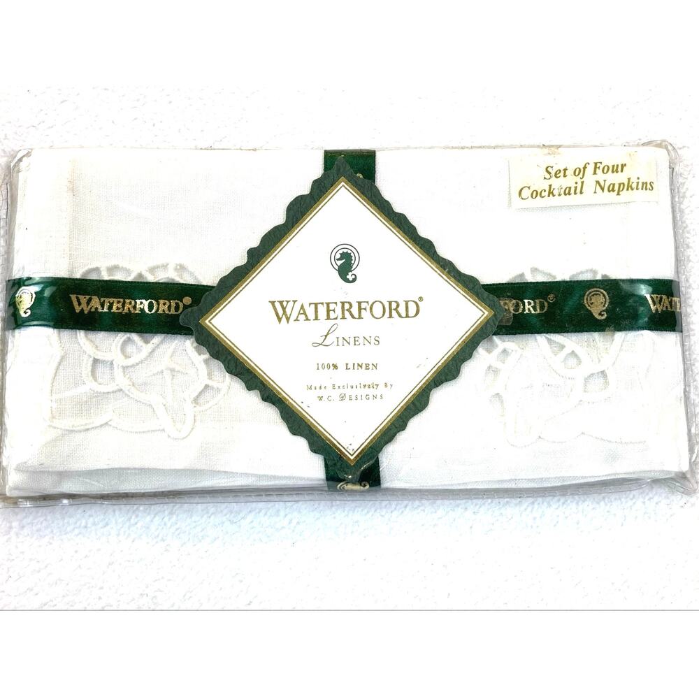 Waterford Cloth Linen Cocktail Napkins 4/PK, Lace, Linen NIP